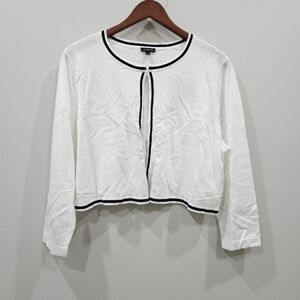 Talbots Womens Cropped Cardigan Sweater XL White Black Preppy Minimalist Capsule